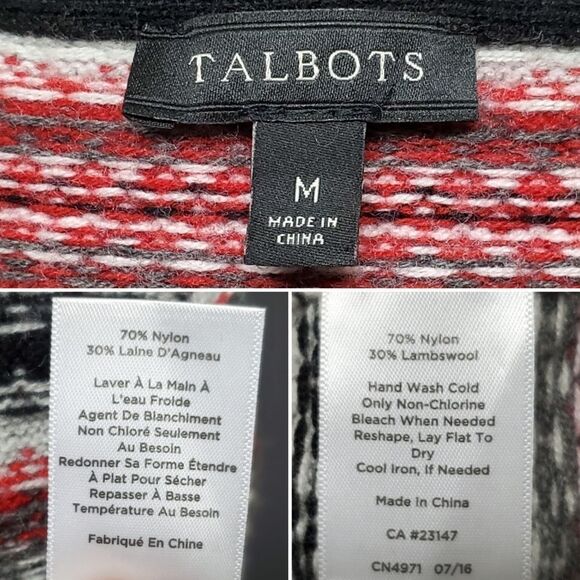 Talbots Lambswool Blend Striped Cardigan Button Up Knit Fair Isle Apres Sweater - Picture 5 of 5